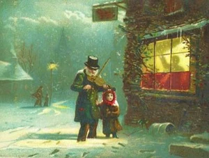 Little Girl Old Man Violin at Christmas - Picture 1 of 1
