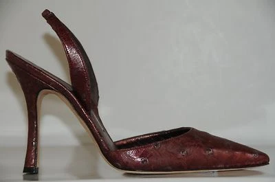 $1200 NEW MANOLO BLAHNIK Amebo Carolyne Strawberry Red Slingback SHOES 37  - Image 1 of 4