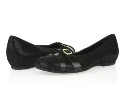 Zapatos planos de ballet Munro American para mujer de cuero negro con hebilla sin cordones talla 6,5 M Foto 1 de 4