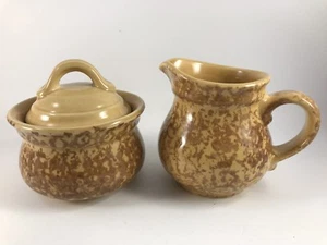 Pfaltzgraff America Brown Creamer And Sugar Bowl Set Spongewear - Picture 1 of 6