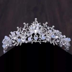 USA Silver blue Crown wedding tiara diadem queen princess cosplay light crystal - Picture 1 of 4