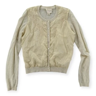 Cárdigan Pure DKNY Mujer Mediano Abotonado Floral Bordado Seda Frontal Suéter Foto 1 de 4