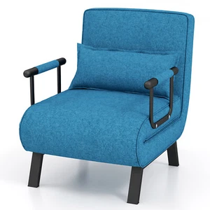 Convertible Fabric Sofa Bed Folding Recliner Arm Chair Sleeper w/ Pillow Blue - Picture 1 of 5