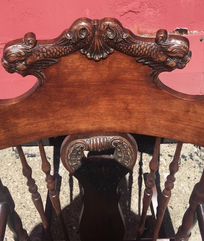 Rare Antique Mahogany Extra Special Carved Dolphin Rocker  Nautical Theme Cover
