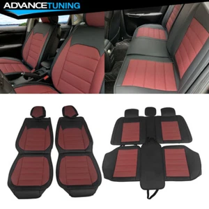 Universal Car Seat Covers Cushion 01 Style Black + Red PU Leather 5-Seat Set - Picture 1 of 18