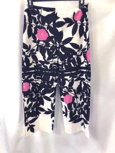 MARIMEKKO S 2 Floral Black White pink Capri Pants Cotton Ankle Length - Picture 1 of 3
