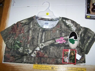New Women's Mossy Oak Pink Break-Up Infinity Logo SS Camo T-Shirt Sizes L - Image 1 of 3