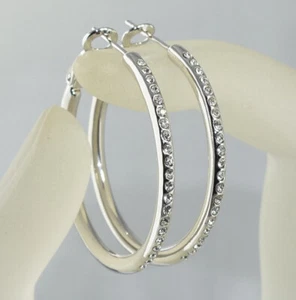 Bridal Prom 9K White Gold Filled 35mm made with Swarovski Crystal Earring E5497 - Picture 1 of 6