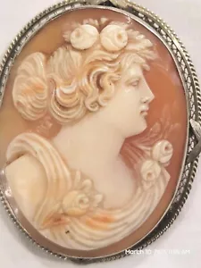 1800s Antique Large 14K Filigree Gold Frame Carved Shell Cameo Pendant /Brooch - Picture 1 of 24