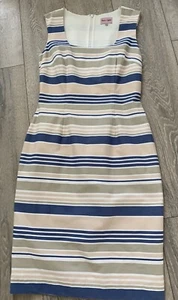Ladies Phase Eight Summer Sleeveless Fitted Dress Blue & Beige Size 12 Cotton - Picture 1 of 4