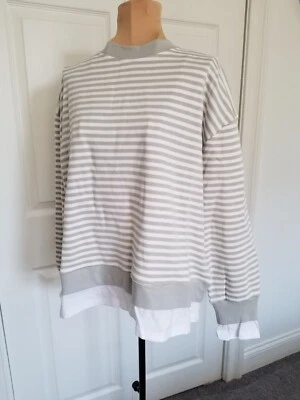 Sudadera para mujer Cali Be de gran tamaño en capas a rayas gris claro talla S Foto 1 de 4