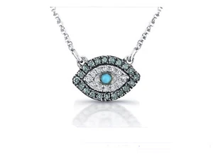 14K Gold Blue & White Diamond &Turquoise Gemstone Evil Eye Pendant Necklace.Q52 - Picture 1 of 3