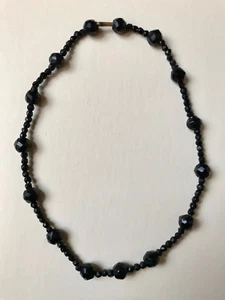 Black Beads Necklace, Single Strand, 16" Long with Clasp - Picture 1 of 2