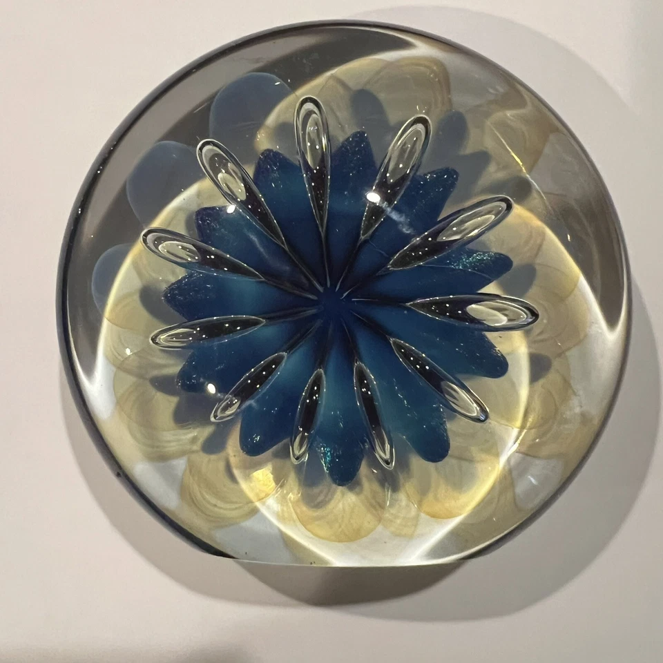 Eickholt Sea Anemone Paperweight Cobalt Hand Blown Dichroic Glass Signed 2001 - Image 1 of 4