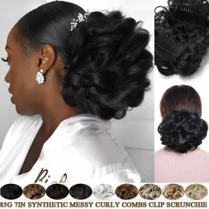 THICK Chignon Wedding Messy Bun Piece Updo Clip in as Human Hair Extensions Comb - Picture 1 of 35