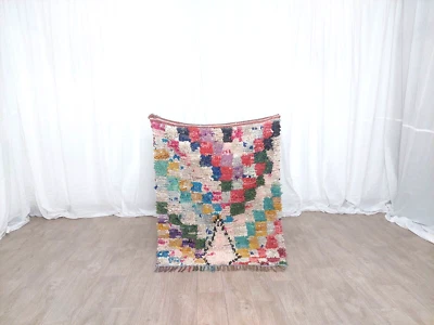 Kleiner Vintage Teppich Marokkanischer Berber Boucherouite Carpet Handarbeit ... - Bild 1 von 4