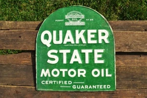 Quaker State Motor Oil Embossed Tin Metal Sign - Gasoline - Retro - Tombstone - Picture 1 of 5