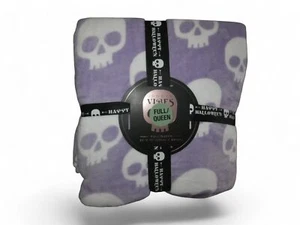 Halloween Blanket Queen Spooky Vibes Purple White Skulls 90 x 90 Brand NEW - Picture 1 of 3