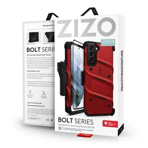 ZIZO BOLT SERIES GALAXY S21 5G CASE WITH TEMPERED GLASS RED - Picture 1 of 8