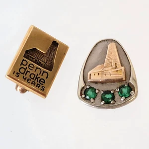 Vtg 10K Gold PENN DRAKE 15 Years Employee Pin & 10K gemstone Emblem award 4.1g - Picture 1 of 11