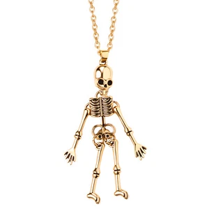 Gothic Punk Skull Skeleton Pendant Chain Necklace Halloween Biker Jewelry Men - Picture 1 of 25