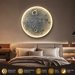 32'' Moon Wall Sconce Plug in Modern LED Dimmable Wall Light with Remote Control - Picture 1 of 14