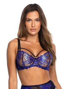 AXAMI Brilliance Embroidery Balconette Bra Blue Shimmer MADE IN EUROPE - Picture 1 of 10