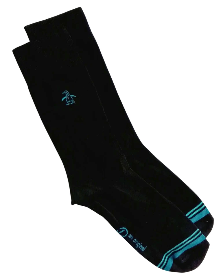 ORIGINAL PENGUIN | Mens Black Striped Tipped Socks One Size UK 7-11 EU 41-46 - Imagem 1 de 1