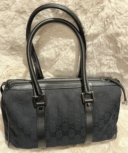 💯% Bolso de Mano Gucci GG Lona Cuero Negro Boston De Colección - Imagen 1 de 11