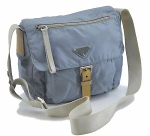 Authentic PRADA Nylon Enamel Shoulder Cross Body Bag Light Blue F0862