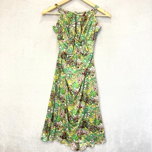 Poleci 100% Silk Sleeveless Dress Size Small S Knee Length Funky Retro Tie Neck - Picture 1 of 15