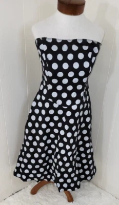 Vestido Ruby Rox Talla 11 Negro Blanco Grande Lunares Sin Tirantes Y2K Vintage Cremallera Espalda Foto 1 de 4