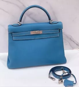 Hermes Kelly 32 Bleu Jean PHW Bag - Picture 1 of 6