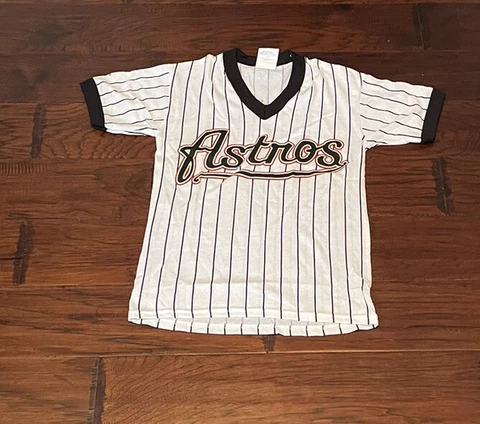 Majestic Youth Houston Astros V-Neck Baseball Jersey Sz. YM NEW PINSTRIPE Cover