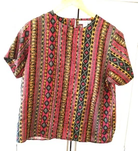 Vintage Anna & Frank 100% Silk African Tribal Print Blouse Top Size M - Imagen 1 de 3