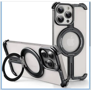 iPhone 16 Pro Handyhülle OATSBASF Ständer Metall Bumper Rahmenlos Schwarz - Bild 1 von 15