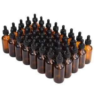 40 Pack 2oz Amber Glass Dropper Bottles with Glass Droppers and Black Caps - Picture 1 of 7