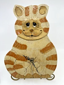 Vintage handgefertigte Keramik Volkskunst Tabby Katze Kätzchen primitive Uhr selten - Bild 1 von 24