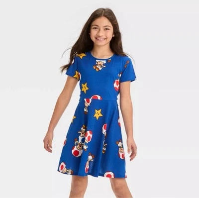 Girl’s Nintendo toad & friend jersey dress side cut out  SuperMario S 6/7 NWT - Image 1 of 4