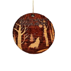 Not all Those Who Wander are Lost WINTER WOLF - Cedar Ornament - Picture 1 of 5
