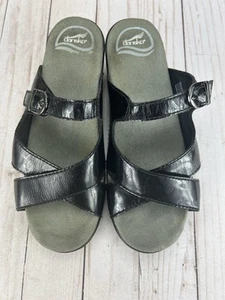 Dansko Sela Sandals Clogs Shoes Adjustable Black Patent Leather Womens Size 7.5 - Picture 1 of 11