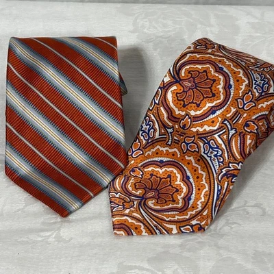 Lote de 2 corbatas WH Belk Countess Mara 100 % seda naranja azul rayas cachemir Foto 1 de 4