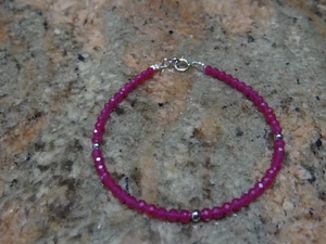 14k White Gold Natural 3mm Ruby faceted Bracelet 7.5" - Picture 1 of 1