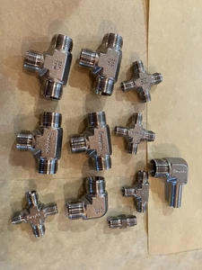 Lot of 11 Swagelok stainless fittings. No ferules. 1/4 & 1/2 Tees Crosses - Picture 1 of 4
