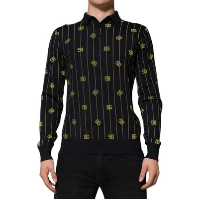 DOLCE & GABBANA Camiseta Polo Tejido Jacquard Logo Negro IT48/US38/M $1500 Foto 1 de 4