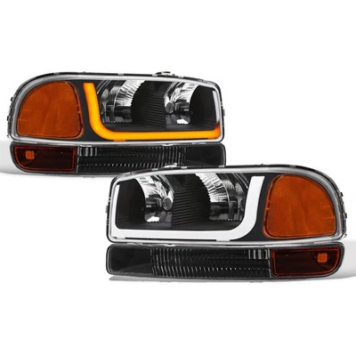 Topline For 99-06 Sierra Switchback Sequential LED Bar Black Headlight Am+Bumper - Image 1 of 4