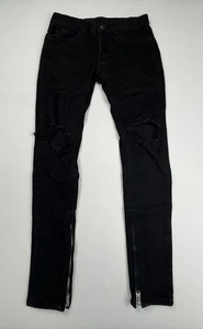 MNML Knee Ripped Distressed Black Denim Skinny Jeans Size 28 (ACTUAL: 29x30.5") - Picture 1 of 13