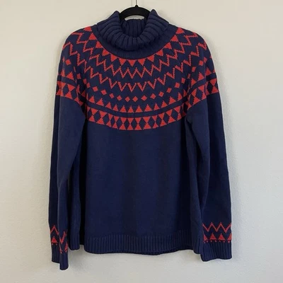 Suéter gola alta Duluth Trading mistura de algodão azul e vermelho Fair Isle tamanho XXL - Imagem 1 de 4