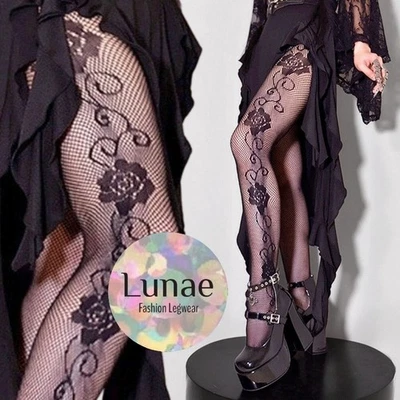 fishnet tights lace UK 8/10/12/14/16 ROSE BORDER floral pattern - Image 1 of 3