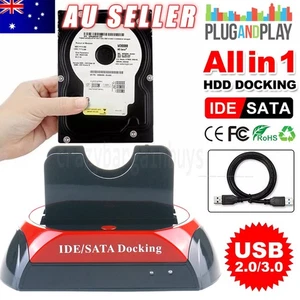 Hard Disk Drive Dock Dual 2.5/3.5 SATA IDE HDD Docking Station OTB Card Reader - Picture 1 of 12